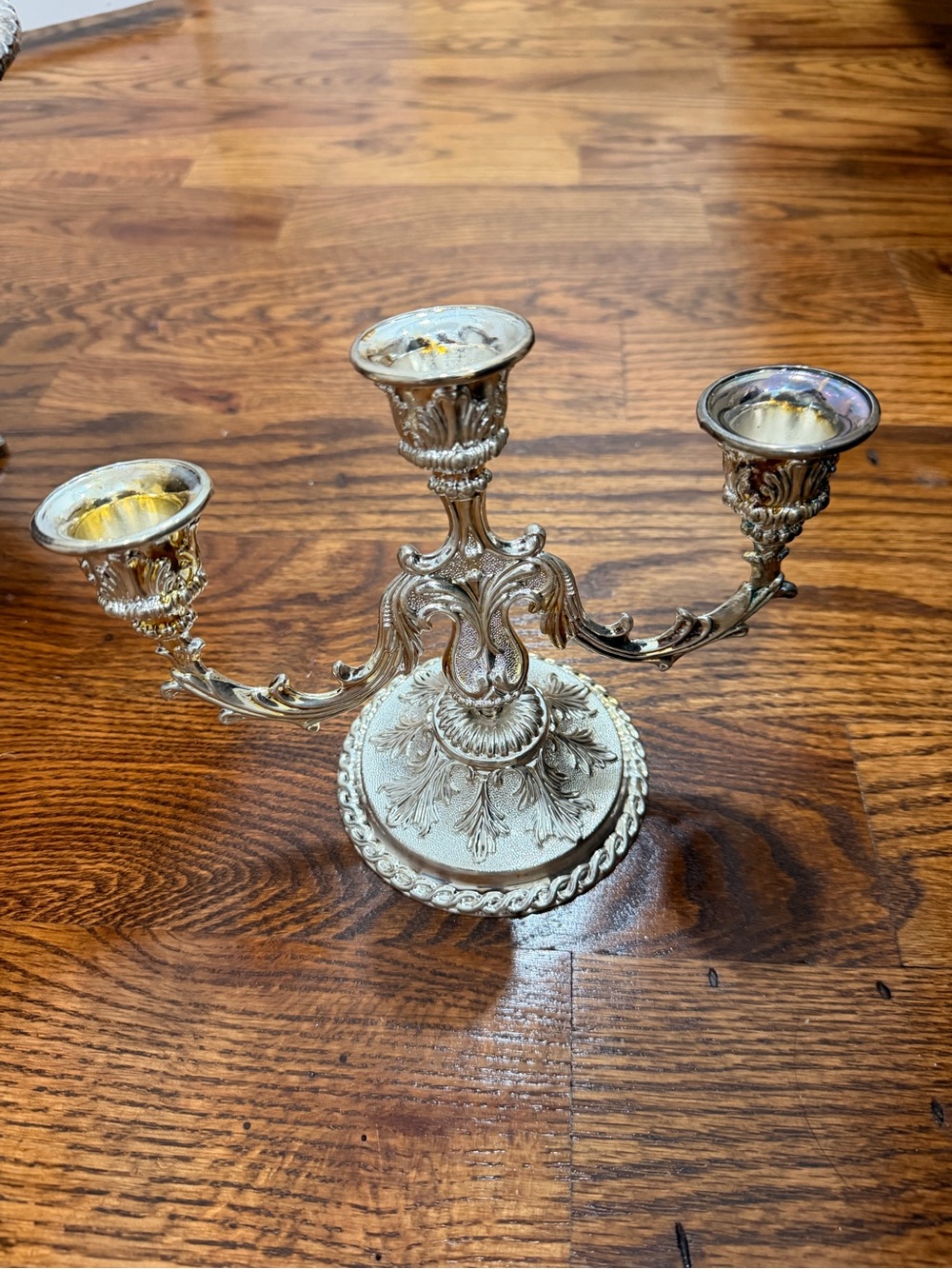 Ornate Silver Three-Arm Candelabra - Elegant Home Accent